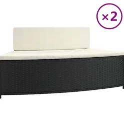 Spabänk med dynor 2 st svart konstrotting