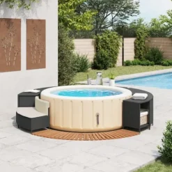 Spa-kant i svart konstrotting och akaciaträ - Multifunktionell och hållbar design | Färg: Svart | Storlek: Standard