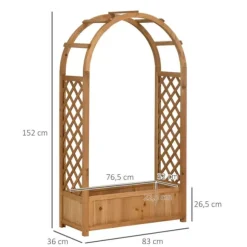 Spaljé med planteringslåda - Båge - Granträ - För klätterväxter - Mått 83 x 36 x 152 cm - Naturträ