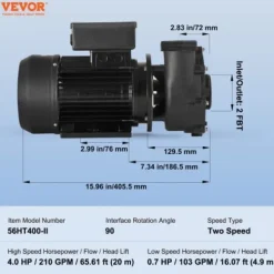 SPA-pump, 2-hastigheter 56-ram dubbelhastighets bubbelbadpump, 2x5,6 cm port