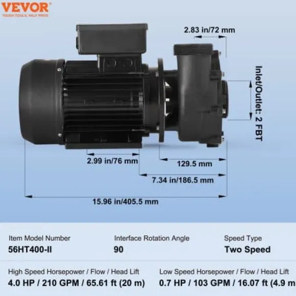 SPA-pump, 2-hastigheter 56-ram dubbelhastighets bubbelbadpump, 2x5,6 cm port