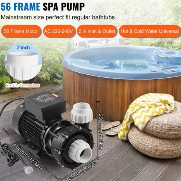 SPA-pump, 2-hastigheter 56-ram dubbelhastighets bubbelbadpump, 2x5,6 cm port