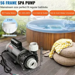 Spa-pump 1600W, dubbel hastighet 39 m³/h, 400W 19 m³/h, 2 In/5,6 cm kontakter, överhettningsskydd, läckageskydd, 90° rotation