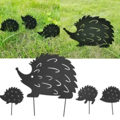 4st metalligelkott dekorativa trädgårdsstakar Söt djur ihålig design uteplats Söt järnkonst igelkottsdekoration för trädgård