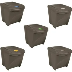 Stapelbara soptunnor 3-pack 75 L - Hygieniska avfallsbehållare | Färg: Grå | Storlek: 75 L