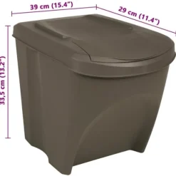 Stapelbara soptunnor 3-pack 75 L - Hygieniska avfallsbehållare | Färg: Grå | Storlek: 75 L