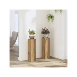 Stöd för växter i ingenjörsträ - vidaXL - 2 delar - Hantverks-ek - Rå - 17x17x60 cm