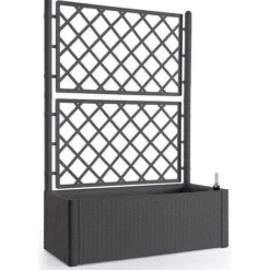 STEFANPLAST Natural Deluxe rektangulär blomlåda med spaljé - 100 x 43 x H 142 cm - 90 + 6,5 L i förvaring - Antracit