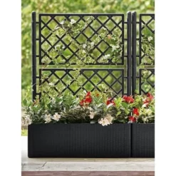 STEFANPLAST Natural Deluxe rektangulär blomlåda med spaljé - 100 x 43 x H 142 cm - 90 + 6,5 L i förvaring - Antracit