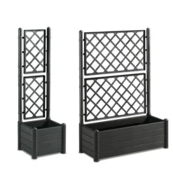 STEFANPLAST Rektangulär planteringslåda med spaljé - Trä finish - 100 x 43 x H 142 cm - 80 L - Grafit