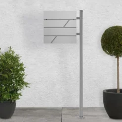 Stående brevlåda med tidningsfack 37x37x11 cm ljusgrått rostfritt stål inkl. stativ silver 120cm hög ML-Design