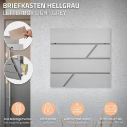 Stående brevlåda med tidningsfack 37x37x11 cm ljusgrått rostfritt stål inkl. stativ silver 120cm hög ML-Design