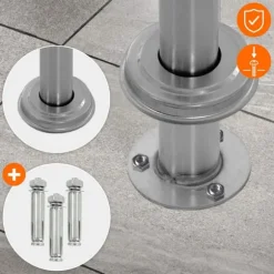 Stående brevlåda med tidningsfack 37x37x11 cm ljusgrått rostfritt stål inkl. stativ silver 120cm hög ML-Design