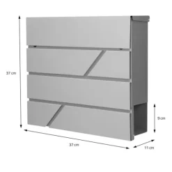 Stående brevlåda med tidningsfack 37x37x11 cm ljusgrått rostfritt stål inkl. stativ silver 120cm hög ML-Design