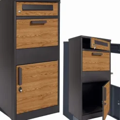 Stilfull antracitfärgad brevlåda med trälook för hemägare