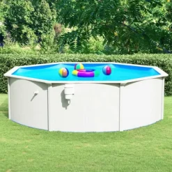 Stålväggspool 460x120 cm - Slitstark och vacker | Färg: Vit | Storlek: 460x120 cm