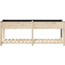 Stort rektangulärt trädgårdsplanterare med hylla i massivt trä | Storlek: 203x53x76 cm | Färg: Naturligt trä