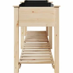 Stort rektangulärt trädgårdsplanterare med hylla i massivt trä | Storlek: 203x53x76 cm | Färg: Naturligt trä