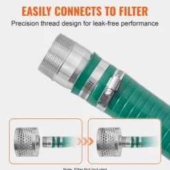 Sugslang 2 tum x 20 fot, högkvalitativ grön slang med kopplingar, professionell användning, idealisk för trädgård och industriella applikationer