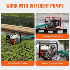 Sugslang 2 tum x 20 fot, högkvalitativ grön slang med kopplingar, professionell användning, idealisk för trädgård och industriella applikationer