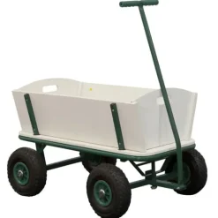 SUNNY Billy Beach Wagon / Vagn av vanligt trä | Vagn med luftfyllda däck i grönt | 94 x 61 x 97 cm