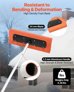 Taksnöraka - Snöskrapa för tak - Justerbar 2,25–5,62 m - Skumblad 45 cm - Förlängningsskaft - Halkfritt handtag - Lättvikt - För snö, löv och skräp