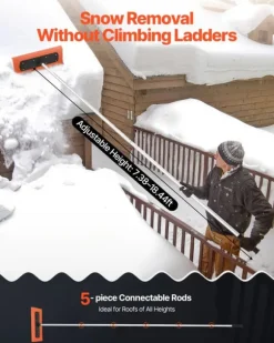 Taksnöraka - Snöskrapa för tak - Justerbar 2,25–5,62 m - Skumblad 45 cm - Förlängningsskaft - Halkfritt handtag - Lättvikt - För snö, löv och skräp
