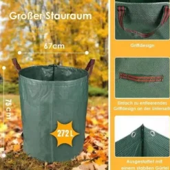 Återanvändbar trädgårdspåse 272 L Set med 3 rivsäkra grönsakspåsar Tålig polypropentyg Trädgårdsavfallspåse191