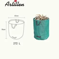 Återanvändbar trädgårdssäck - 272 liter - Grön - 76 cm hög - 66 cm i diameter