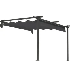 Terrasspergola ca 3x3 m, aluminium, väggmonterad, justerbart tak, mörkgrå