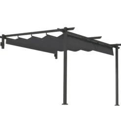 Terrasspergola ca 3x3 m, aluminium, väggmonterad, justerbart tak, mörkgrå