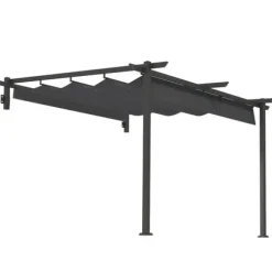 Terrasspergola ca 3x3 m, aluminium, väggmonterad, justerbart tak, mörkgrå