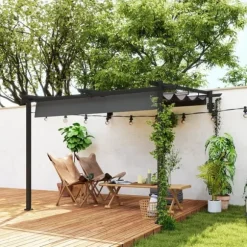 Terrasspergola ca 3x3 m, aluminium, väggmonterad, justerbart tak, mörkgrå