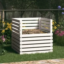 The Living Store Kompostlåda vit 80x80x78 cm massiv furu - Komposterare