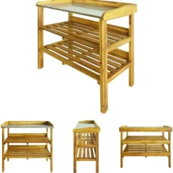 The Living Store Odlingsbänk med 2 hyllor massivt akaciaträ och zink - Planteringsbänkar