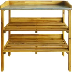 The Living Store Odlingsbänk med 2 hyllor massivt akaciaträ och zink - Planteringsbänkar