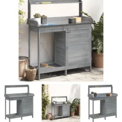 The Living Store Odlingsbänk med skåp grå 110,5x45x124,5 cm massivt granträ - Växtställ