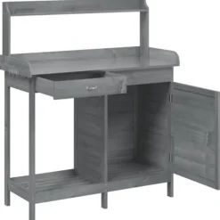 The Living Store Odlingsbänk med skåp grå 110,5x45x124,5 cm massivt granträ - Växtställ