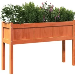 The Living Store Odlingslådor med ben vaxbrun 110x31x70 cm massiv furu - Krukor & odlingslådor