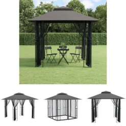 The Living Store Paviljong med sidoväggar antracit 300x300x270 cm stål - Partytält & paviljoner