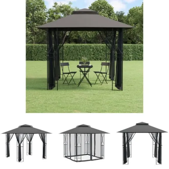 The Living Store Paviljong med sidoväggar antracit 300x300x270 cm stål - Partytält & paviljoner
