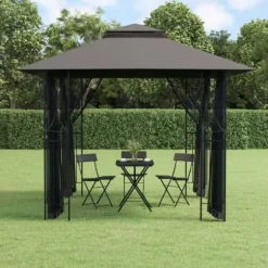 The Living Store Paviljong med sidoväggar antracit 300x300x270 cm stål - Partytält & paviljoner