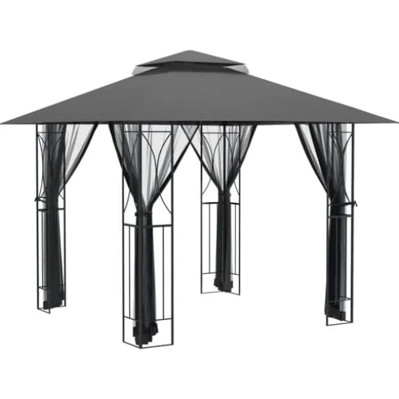 The Living Store Paviljong med sidoväggar antracit 300x300x270 cm stål - Partytält & paviljoner