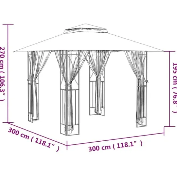 The Living Store Paviljong med sidoväggar antracit 300x300x270 cm stål - Partytält & paviljoner