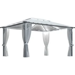 The Living Store Paviljong med gardin & ljusslinga LED 4x3 m gräddvit aluminium - Partytält & paviljoner