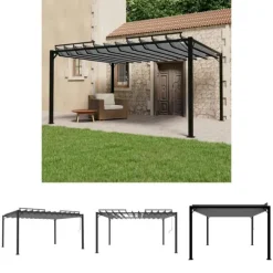 The Living Store Paviljong med lamelltak 3x4 m antracit tyg och aluminium - Partytält & paviljoner