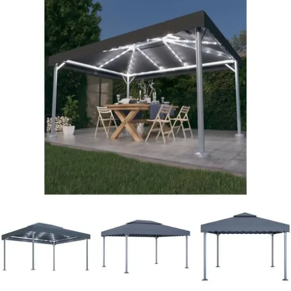 The Living Store Paviljong med ljusslinga LED 400x300 cm antracit aluminium - Partytält & paviljoner