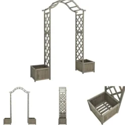 The Living Store Pergola med odlingslåda grå massivt granträ - Bersåer, spaljéer & pergolor