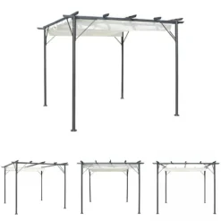 The Living Store Pergola med indragbart tak gräddvit 3x3 m stål - Bersåer, spaljéer & pergolor