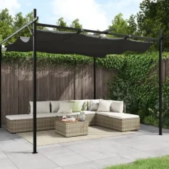 The Living Store Pergola med infällbart tak antracit 295x292x230 cm - Partytält & paviljoner